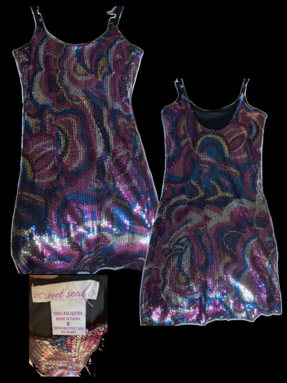 Swirly Multicolor Sequin Abstract Bodycon Mini Dress Scoop Neck | Wet Seal